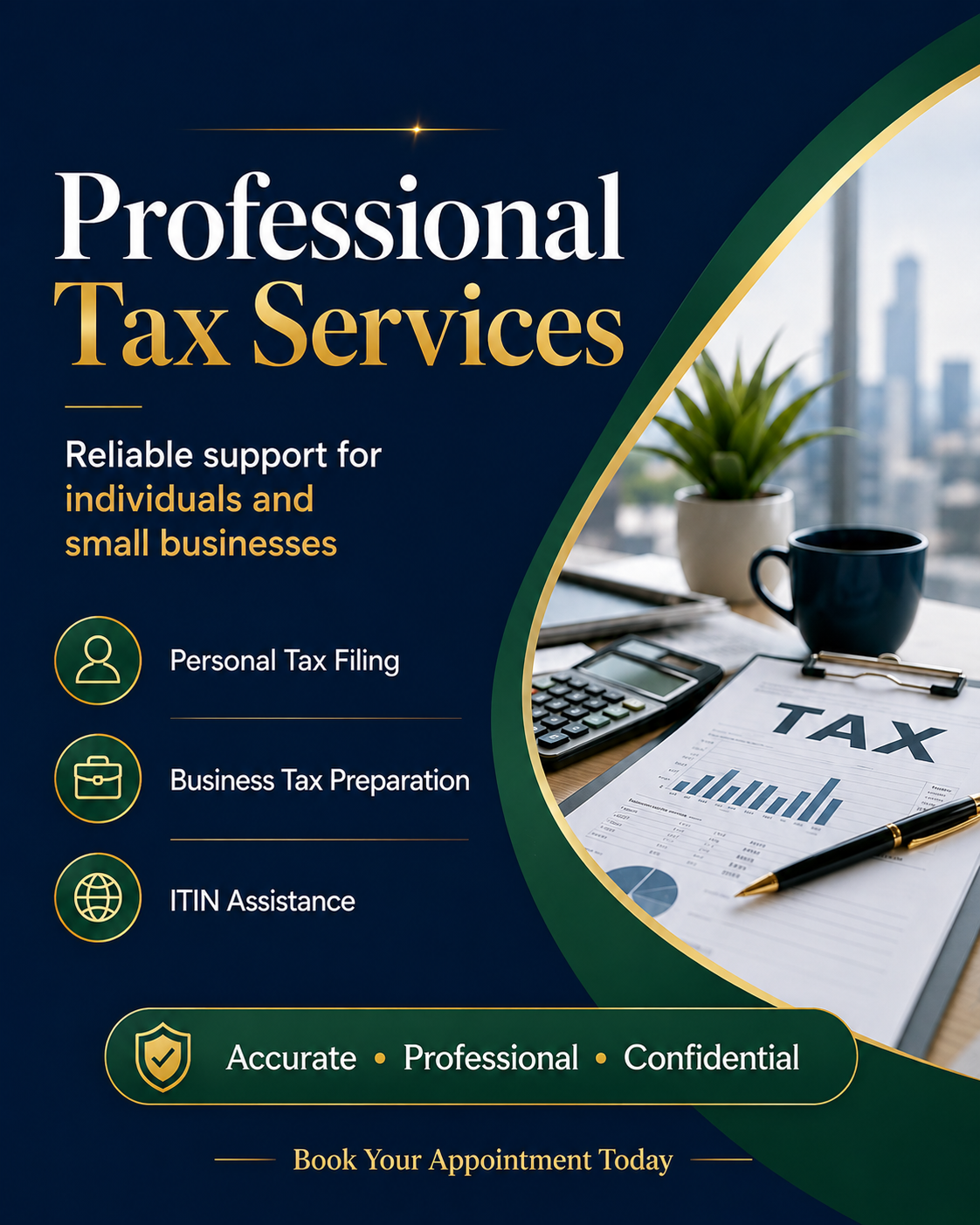 Professional Tax Service social media post design for a tax office.