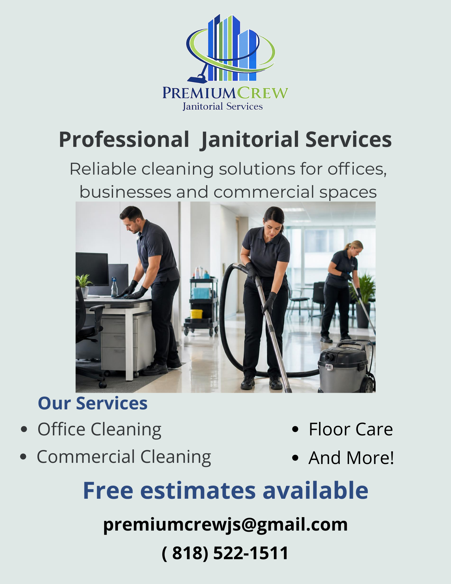 prémiumCrew Janitorial Services professional cleaning flyer