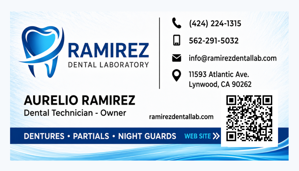 Ramirez Dental Laboratory business card design with QR code